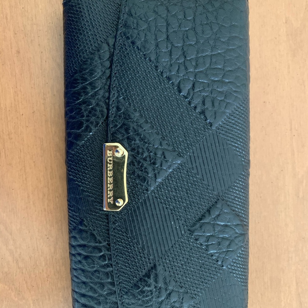 Burberry Checkered Pattern Black Leather Wallet